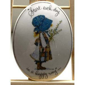 Holly Hobbie Genuine Porcelain Oval Plaque “Start Each Day in a Happy Way” 1973